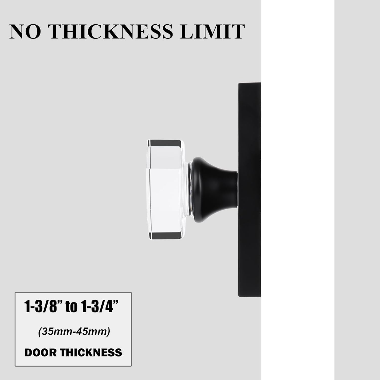 Octagon Glass Crystal Half Dummy Door Knob Matte Black, No-Turning Bifold and Closet Door Knobs,2 Pack