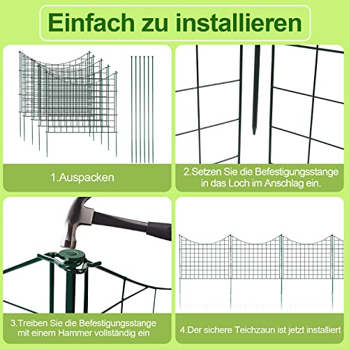 Cecaylie Gartenzaun 5x Teichzaun Komplettset Metall Gartenzäune konkave Zäune 6 feste Geländer - Zaun für den Garten, Unterbogen Gitterzaun Set Länge 7,5 m Metallzaun Grün