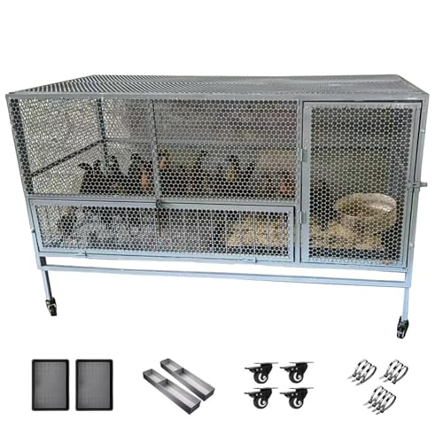 Outdoor Large Chicken coop for 10 Chickens Rabbit Hutch Galvanized Steel Material Chicken Cages with Pallets and Wheels for Backyard Farm Use(Size:150 * 60 * 73cm,Color:Gray)