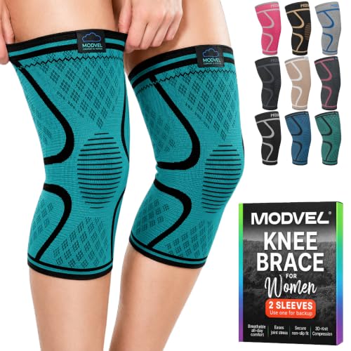 Image of Modvel 2 Pack Knee Brace for Women - Knee Support for Walking, Knee Compression Sleeves for Pain Relief, Knee Sleeves for Women, Knee Brace for Sports, Workouts & Arthritis