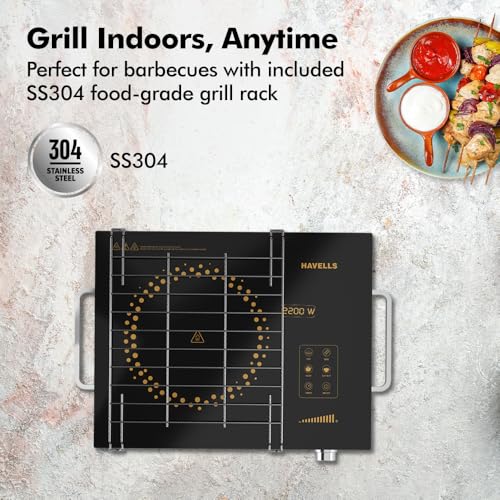 Image of Havells 2200 Watt Infrared Induction Cooktop With Digital Display| Glo TC22-6KV Surge Protection| Sensor Touch| SS304 Food grade grill| 1 Year Door step Warranty By Havells
