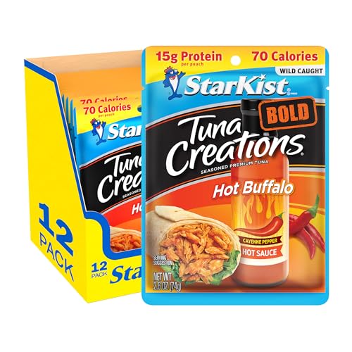 StarKist Tuna Creations BOLD Hot Buffalo Pouch (2.6 oz - 12 Pack) Wild Caught, High Protein Shelf Stable Seafood, Gluten Free, No Draining, Ready to Eat for Salads and Sandwiches