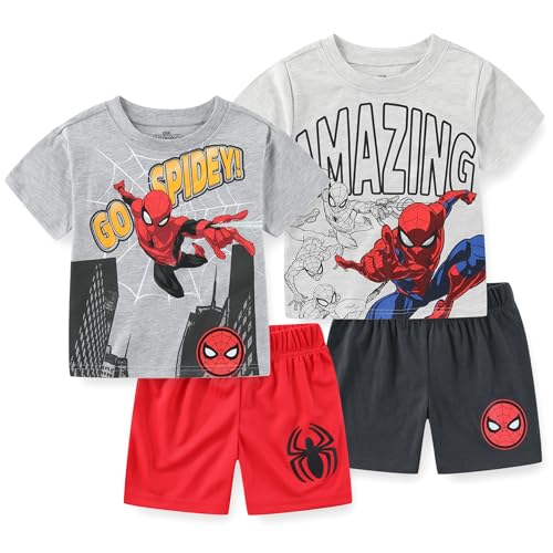 Marvel Spider-Man Boys 4 Piece Mix and Match T-shirts and Shorts Set for Toddlers