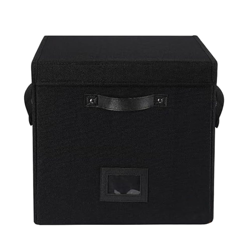 Onchdbfhuu LP Vinyl Record Storage Box Fabric Organizer Case Crate for Album Protection and Easy Access