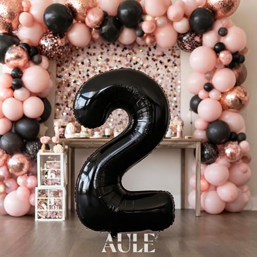 Image of AULE 40 Inch Big Black 2 Balloon Number Large Foil Helium Number Balloons 0-9 Jumbo Giant Happy 2nd Birthday Party Decorations for Boy or Girl Huge Mylar Anniversary Party Supplies
