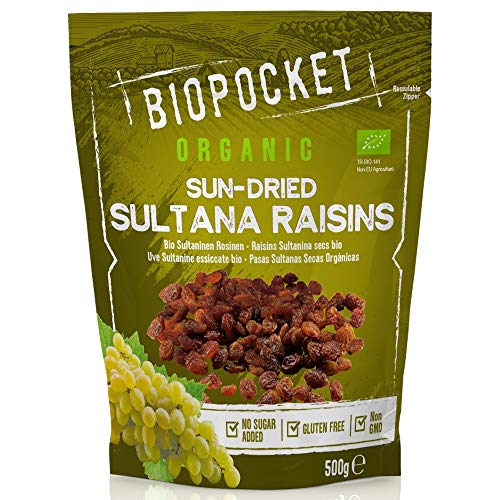 Biopocket - Pasas sultanas ecológicas, 3 bolsas de 500 g