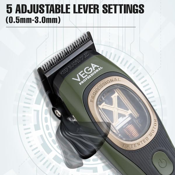 Image of VEGA PROFESSIONAL Vector 2.0 Cordless Hair Clipper with Smart Torque Control Technology| DLC Stainless Steel Faper Blades| 150 Min Runtime| Trimmer /Clipper for Hair Cutting| 6 Magnetic Combs (VPPHC-12)