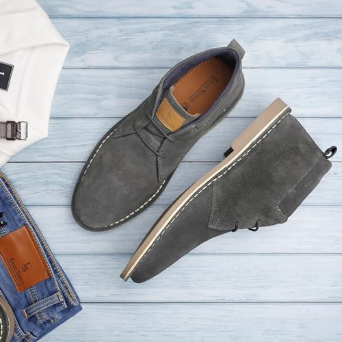 Image of LOUIS STITCH Chukka Boots for Men| Suede Leather Boots for Men| High Ankle Casual Boot | Casual Office & Trekking Shoes | Hiking Boots for Men | Stitch Down Desert Boots |Grey [LSSDSUCKCUGY]