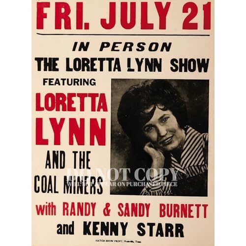 Loretta Lynn Concert Poster 11 X 15 – Magnificent Live Performance – Nashville, Tennessee – Legendary American Music – Country Superstar – Iconic Singer – Honky Tonk Hero – Vintage Memorabilia – Stunning Artwork Restoration – 11X15 Inches – Rare Photo – Art Print