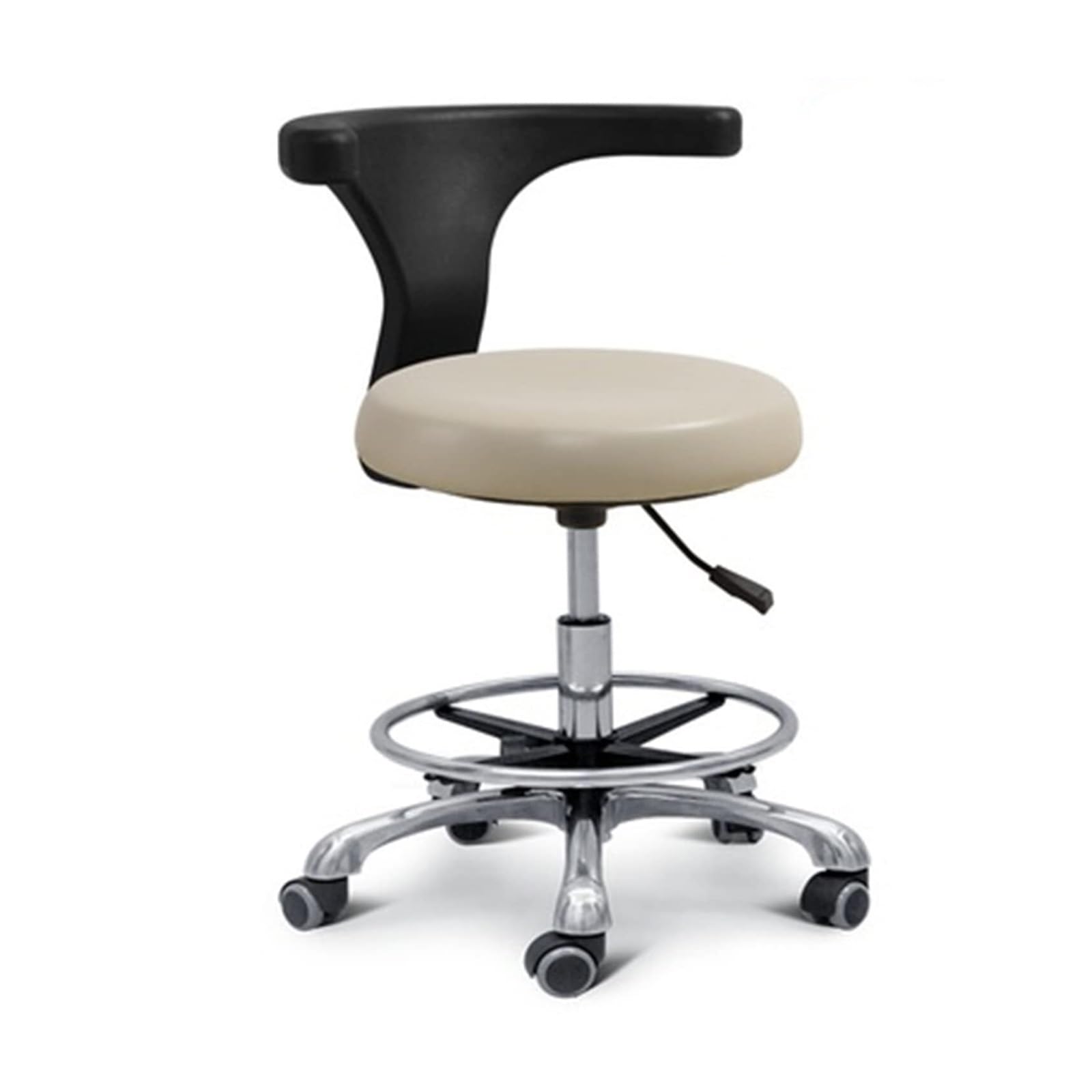 Taburete con reposabrazos, rotación de 360° ajustable, taburete de piel sintética para uso médico, dental y de salón