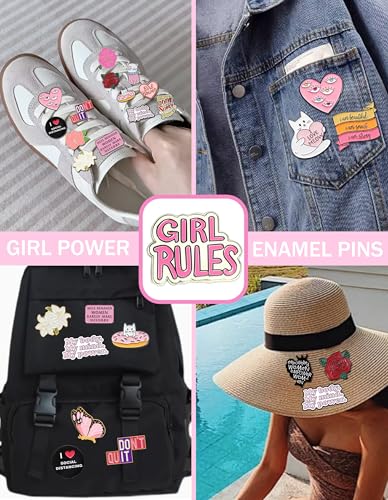 20 Pcs Girl Power Enamel Pins Bulk, Cute Backpack Pins Aesthetic Hat Lapel Pins for Backpacks, Funny Enamel Brooch Pin Set for Women, Girls, Bags, Lanyards4