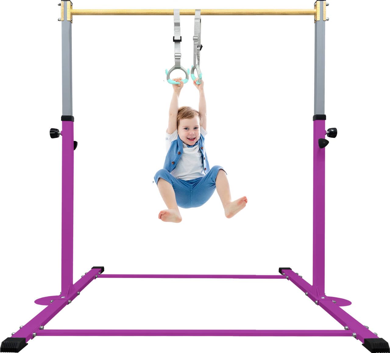 Adjustable Gymnastics Bar for Kids with Mat - Sturdy Kip Bar with Rings, Horizontal Bar for Home Training, 3'-5' Height, Ages 3-15, 250 LBS Capacity, Easy Assembly.