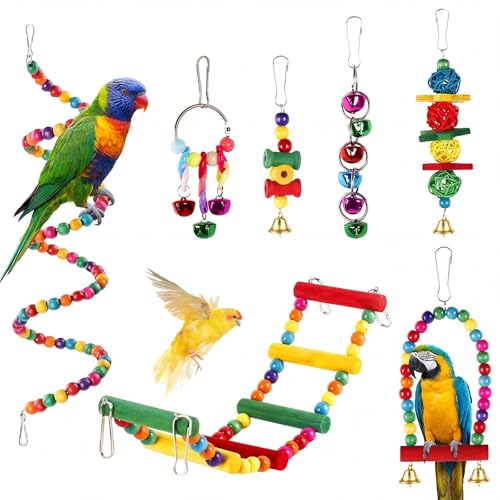 Eulihent 7 Piezas Juguetes para Agapornis Juguetes de Loro Pájaro Juguetes para Pájaros Juguetes Colgante para Pájaros Juguetes para Periquitos