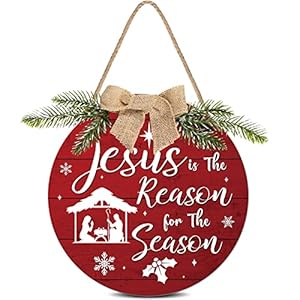 Capoda Christmas Decorations Wooden Hanging Sign Jesus Is the Reason for the Season Xmas Door Hanging Decor Christmas Nativity Scene Front Door Sign Wreath for Xmas Holiday Wall Decoration(Red) Capoda Christmas Decorations Wooden Hanging Sign Jesus Is the Reason for the Season Xmas Door Hanging Decor Christmas Nativity Scene Front Door Sign Wreath for Xmas Holiday Wall DecorationRed