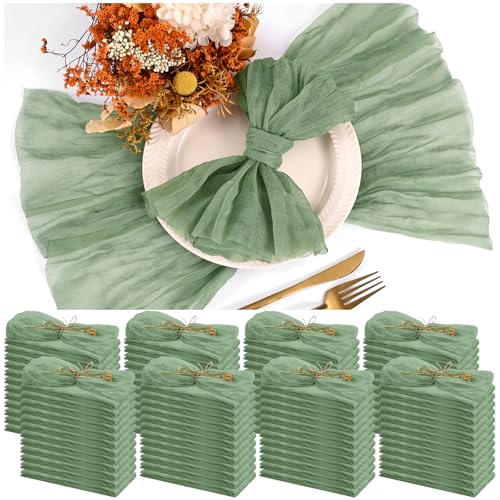 100 Pieces Cloth Napkins Sage Green Dinner Cheesecloth Napkins for Wedding,Wrinkled Cloth Napkins Bulk for Home Party Rustic Table Decoration, 17 x 17 Inch