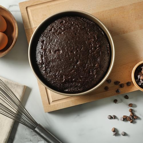 Image of Martha Stewart Gallen 8 Inch Round Nonstick Carbon Steel Cake and Bake Pan - Champagne Durable Bakeware for Cakes, Pies & Desserts
