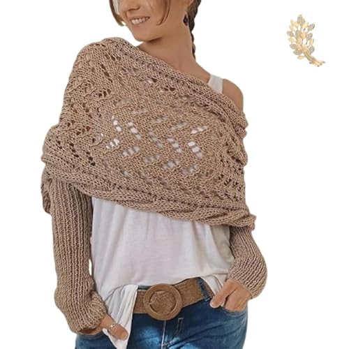 Double Sleeve Scarf, Scarf with Sleeves for Women, Knitted Wrap Shrug, Multifunctional Knitted Cable Shawl