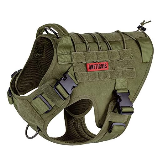 Tactical Dog Harness,No-Pull Dog Vest with Leash Clips,Dog Harness Adjustable for Hiking Training Outdoor Dogs(Ranger Green, Medium)