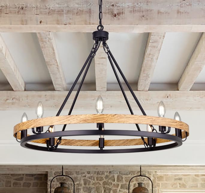 Wellmet Rustic Chandelier, Wood Painted Chandelier, 8-Light