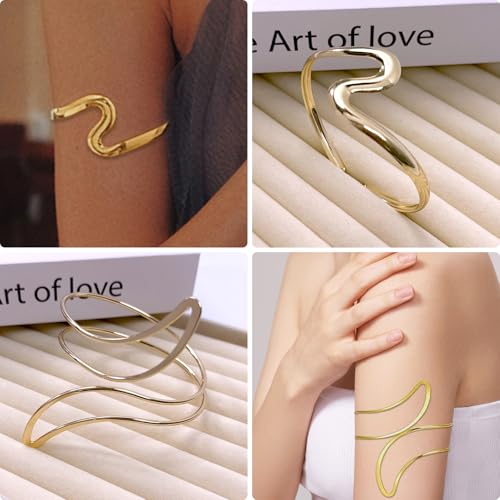 9Pcs Arm Cuff Bracelets for Women Gold Silver Upper Arm Bracelet Adjustable Minimalist Bangle Armband Jewelry Set Open Armlet Cuff Accessories3