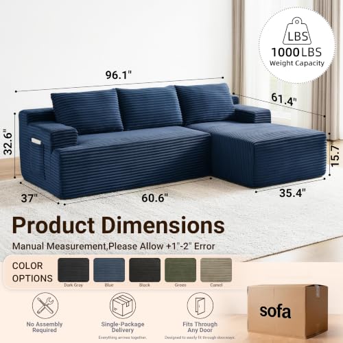 Image of Boneless Couch, Modular Sectional Couches for Living Room, U-Shaped Cloud Couch Sofa with Deep Seat, Fluffy Corduroy Upholstered Corner Sofa