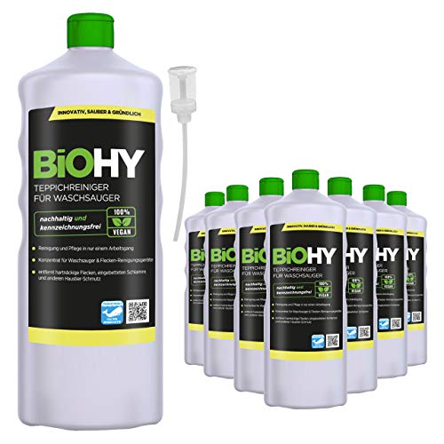 Teppichreiniger für Waschsauger (9x1l Flasche) + Dosierer | geeignet für alle Waschsauger | entfernt Flecken und Schmutz mühelos | Reinigung und