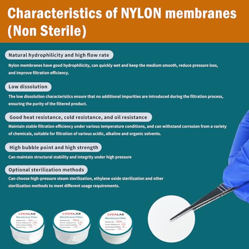 Image of Nylon Membrane Filters, LVDALAB Hydrophilic Membrane Disc Filter Lab Filter Paper with 0.45m Pore Size and 13mm Diameter Pack of 100, Non Sterile