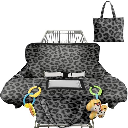 Image of Polovillae Shopping Cart Cover for Baby 2-in-1 High Chair Cover with Safety Harness Multifunctional Grey Pattern Cart Covers for Babies Soft Padded Grocery Cart Cover for Baby Boy Girl