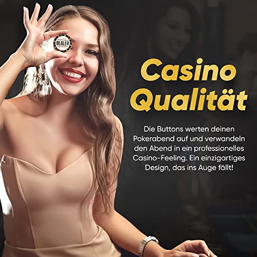 wortek Edles Poker Button Set Dealer Button Set aus Metall inkl. Schutzhülle - Dealer Button Big Blind Button und Small Blind Button – Pokerchips für Pokerset - Geschenk für Pokerfans