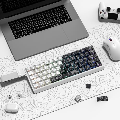 Image of dagaladoo Double Shot PBT keycaps,White Black Topographic keycaps,Dye-sub keycaps Shine Through,Side Print Keyboard caps,dye Sublimation,Cherry Profile Key caps for US Layout Mechanical Keyboard