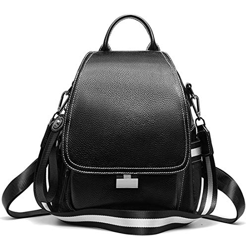 On Clearance Sale Heshe Women Leather Backpack Daypack Flap Backpack (Black)