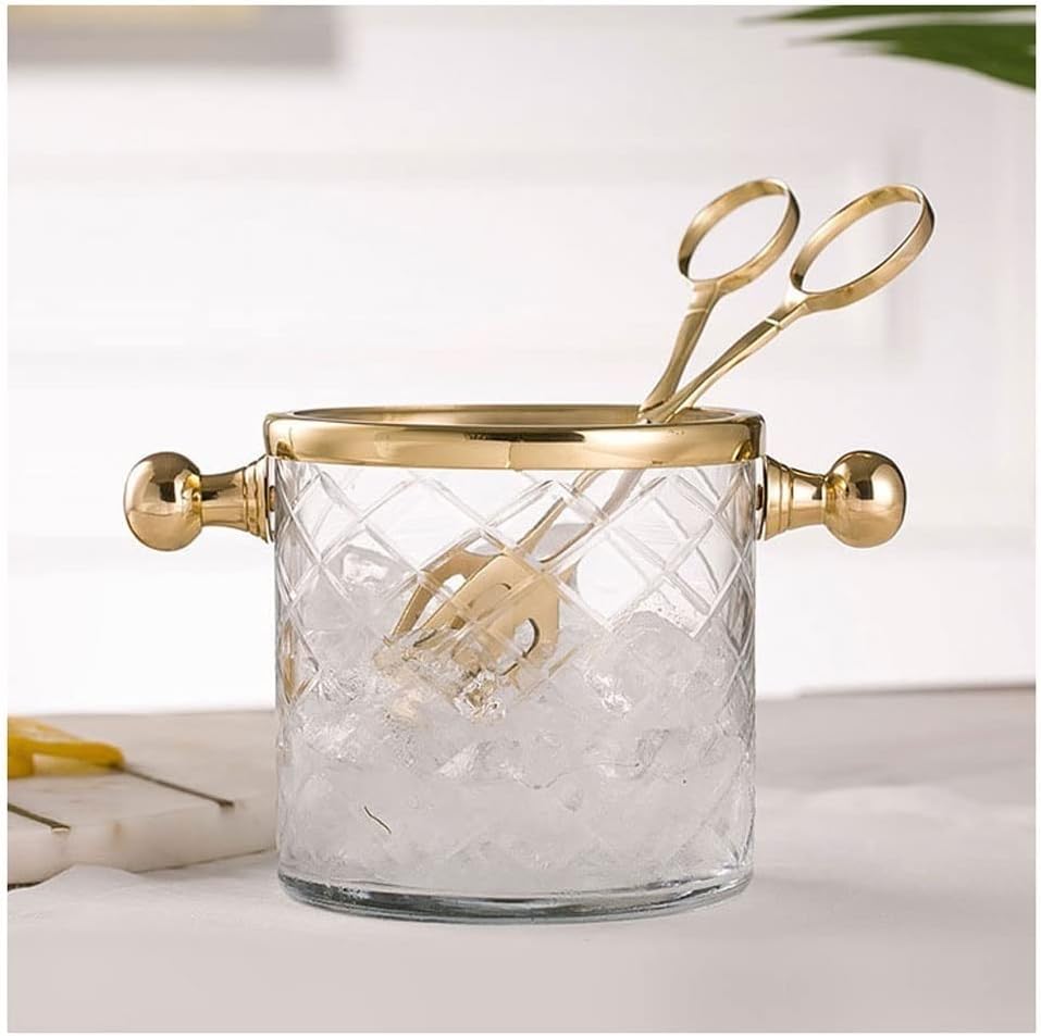 Ice Container Champagne Bucket Brass Glass Ice Bucket with Ice Clip Household Ice Cube Red Wine Small Ice Bucket Ice Buckets for Bar Parties Wine