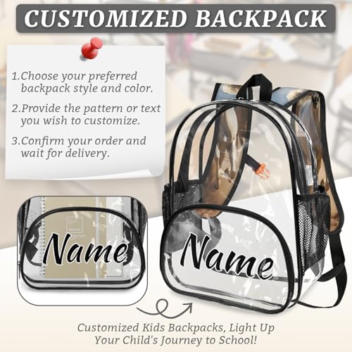Personalized Horse Clear Large Backpack for Stadium Events Custom Desert Wild Farm Animal Transparent Backpacks PVC Plastic See Through Clear Bag for Concerts Festival Travel4