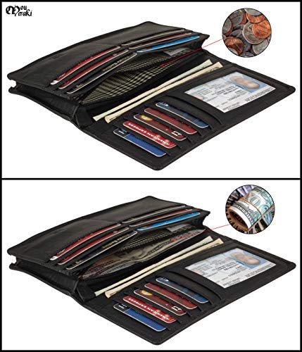 Image of RFID Blocking Mens Genuine leather Bifold Long Wallet