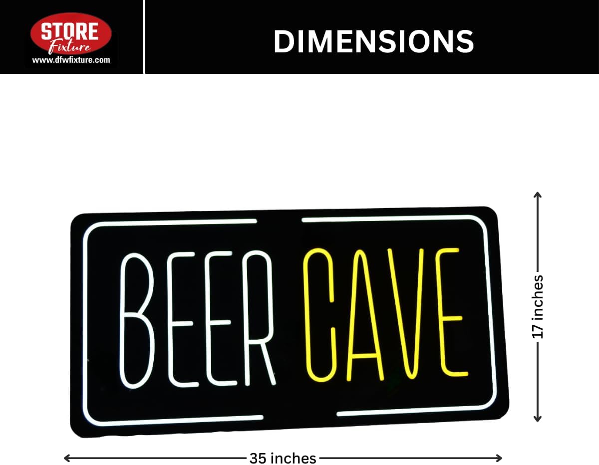 BEER CAVE LED Sign for Bar - 35 x 17 Inches Bright Lighted Beer Cave Display for Home Bars, Pubs, Man Caves, Restaurants & Clubs - Energy-Efficient LED Wall or Window Sign