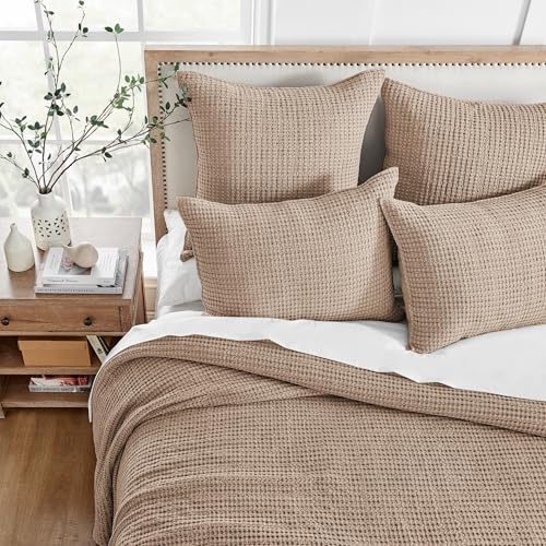 Image of Levtex Home Mills Waffle Queen Bedspread Set (106x106in) with 2 Pillow Shams (26x20in) - Blush - Cotton Waffle Queen Size Bedspread Set - Lightweight, Soft, Pre-Washed
