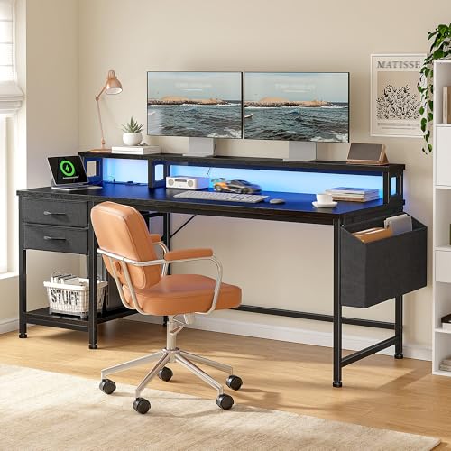 Image of DurayLoly 55 inch Gaming Desk with RGB Lights & Power Outlets for Teens | Wireless Remote Full-Color Strip, Various Lighting Modes, Level Up Teens Gaming Vibe or Study for Protect Eyes In Bedroom
