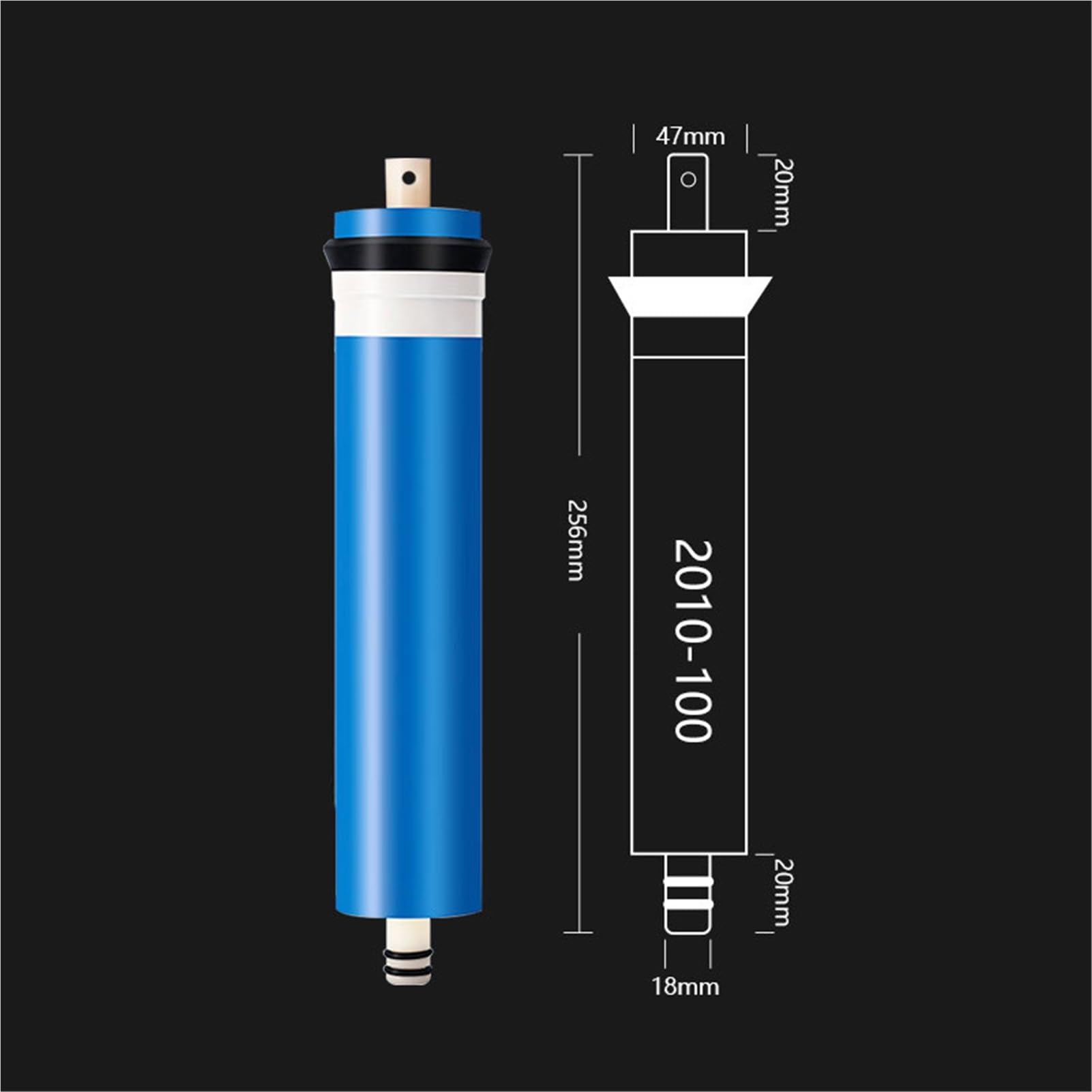 Membrana de ósmosis inversa corta 2010-100 GPD tratamiento, 256 x 47 mm, 10 unidades en el sabor del agua. Fácil instalación