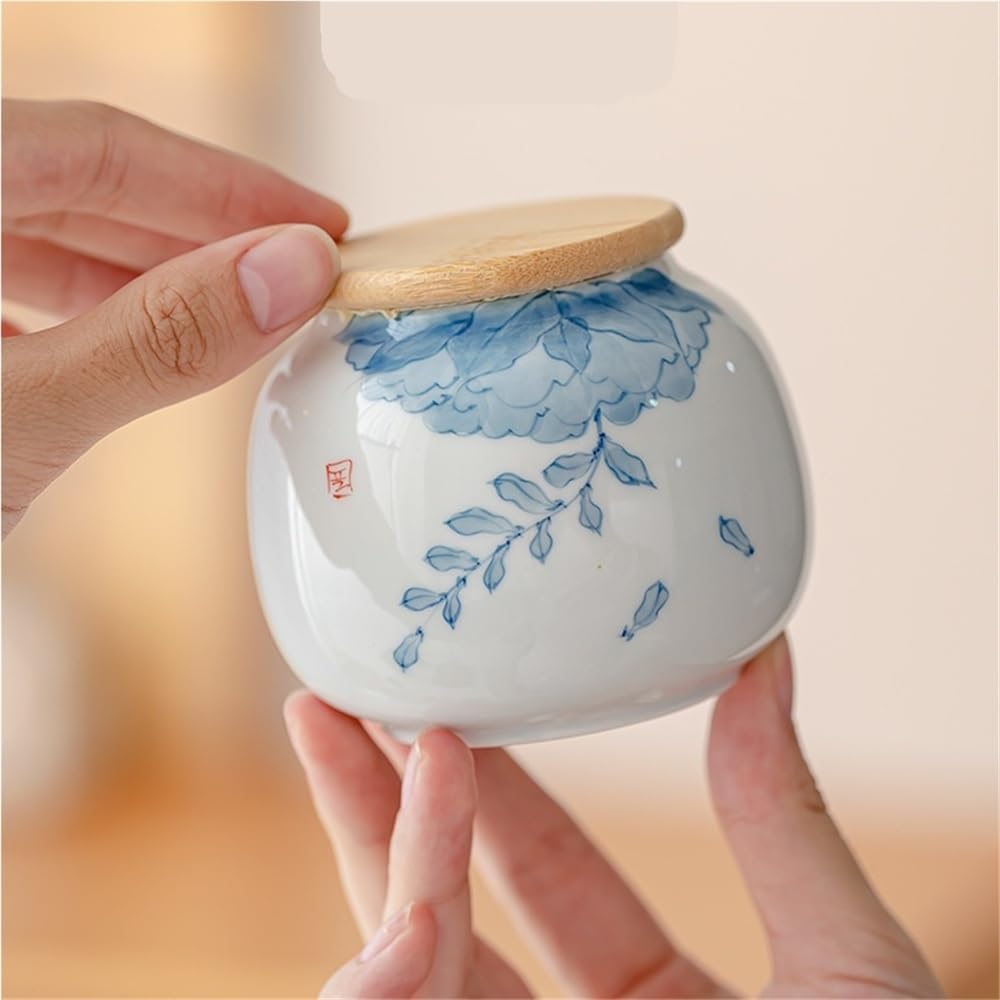 Tea Coffee Sugar Canisters Ręcznie malowane niebiesko-białe słoiki na herbatę z ceramiki podszkliwnej, zamknięte słoiki do gospodarstwa domowego, przenośne małe słoiki do przechowywania herbaty