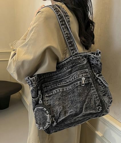 Pocadri Women Denim Canvas Tote Purse Shoulder Crossbody Bag Large Multi-pocket Top Handle Work Handbags2