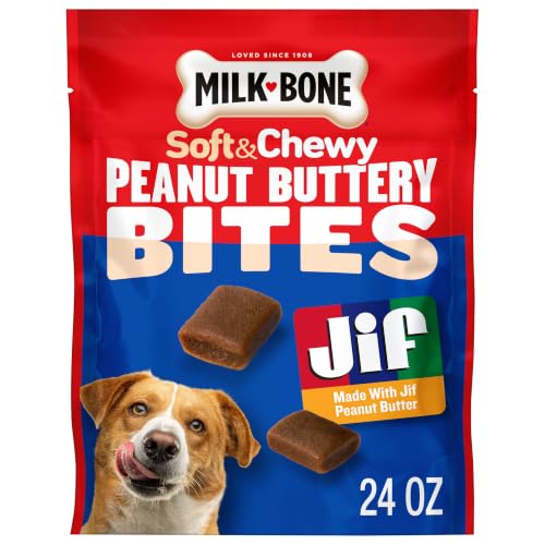 Image of Milk-Bone Soft & Chewy Peanut Buttery Bites, 2 Bags | 24-oz. bags, soft dog treats with Jif peanut butter