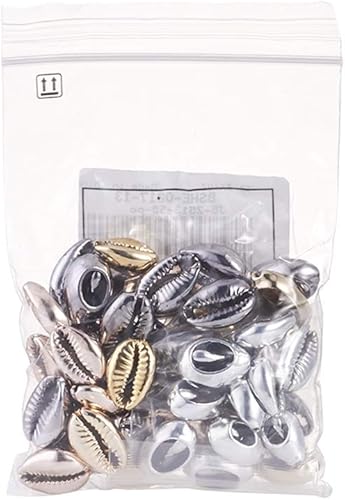 Vista 7 de Cheriswelry 50 cuentas de concha galvanizadas, conchas de cauri en espiral, conchas de mar, verano, playa, cuentas espaciadoras sueltas