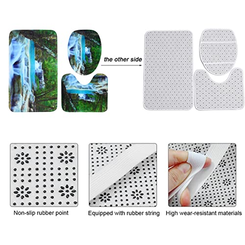 BSHAPPLUS 3-teiliges Badezimmer-Zubehör-Sets, 3D-Wasserfall-Landschaft, Badezimmermatten-Set mit rutschfesten Teppichen… – Bild 5