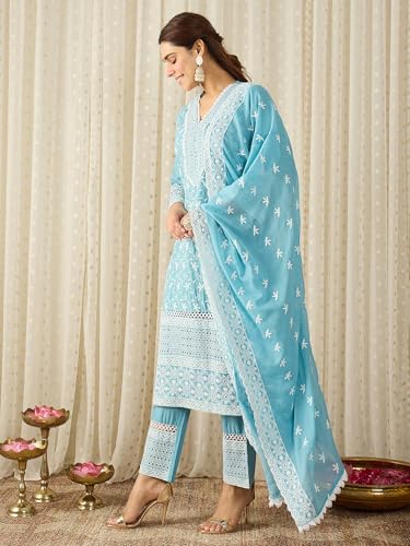 Image of INDO ERA Women Pure Cotton Kurta Set with Dupatta | Festive Suit Set, 10790