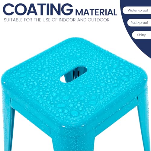 Image of Brage Living 18 Inch Industrial Metal Stools Set of 2, Stackable Classroom Stools, Backless Metal Dining Chairs for Indoor Outdoor, Kitchen Short (Teal Blue)