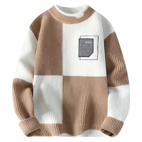 Cambkatl Men's Crew Neck Colorblock Knit Sweaters - 2024 Fall Winter Long Sleeve Loose Fit Pullover Sweater Jumper Tops