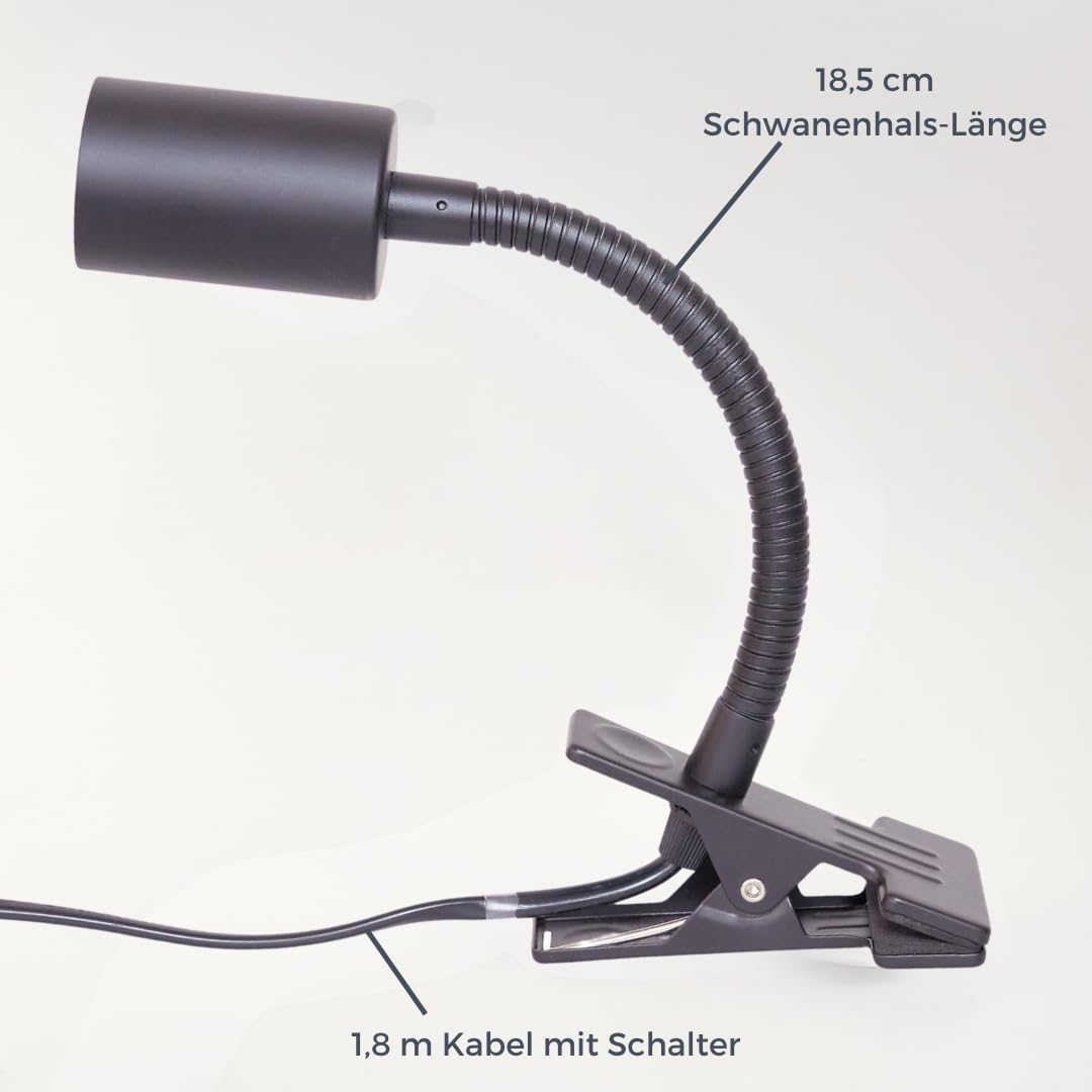 Pianta Pflanzenlampe Clip-On Fassung Schwarz – 360° Schwanenhals, stabiler Clip. Ideal für Schreibtisch, Regal & Zimmerpflanzen.