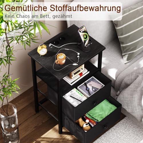 AMHANCIBLE Nachttisch mit Ladefunktion, Beistelltisch mit 2 Stoffschubladen – Ansicht 5