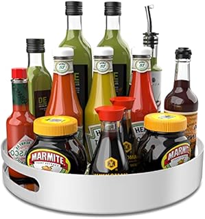 Lazy Susan Turntable Organizer for Cabinet Pantry Kitchen Countertop Refrigerator Office, 12 Inch, Steel, White