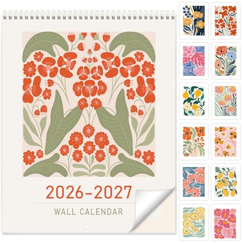 Guasslee Wall Calendar 2026-2027 Vertical Calendar Wall 2026 13-Month Aesthetic Calendar From 2026 Jun-2027 Jun 28 X 11 Monthly Planner Wall With Thick Paper Floral Design for Home Office